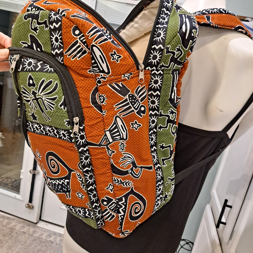 Trendy Orange And Green Patterned Backpack - image 6